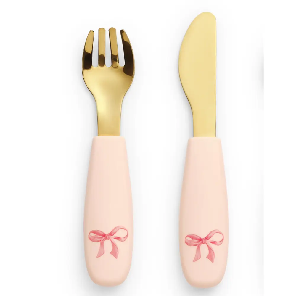 Elodie silikontallrik med bestick Rosy Bow