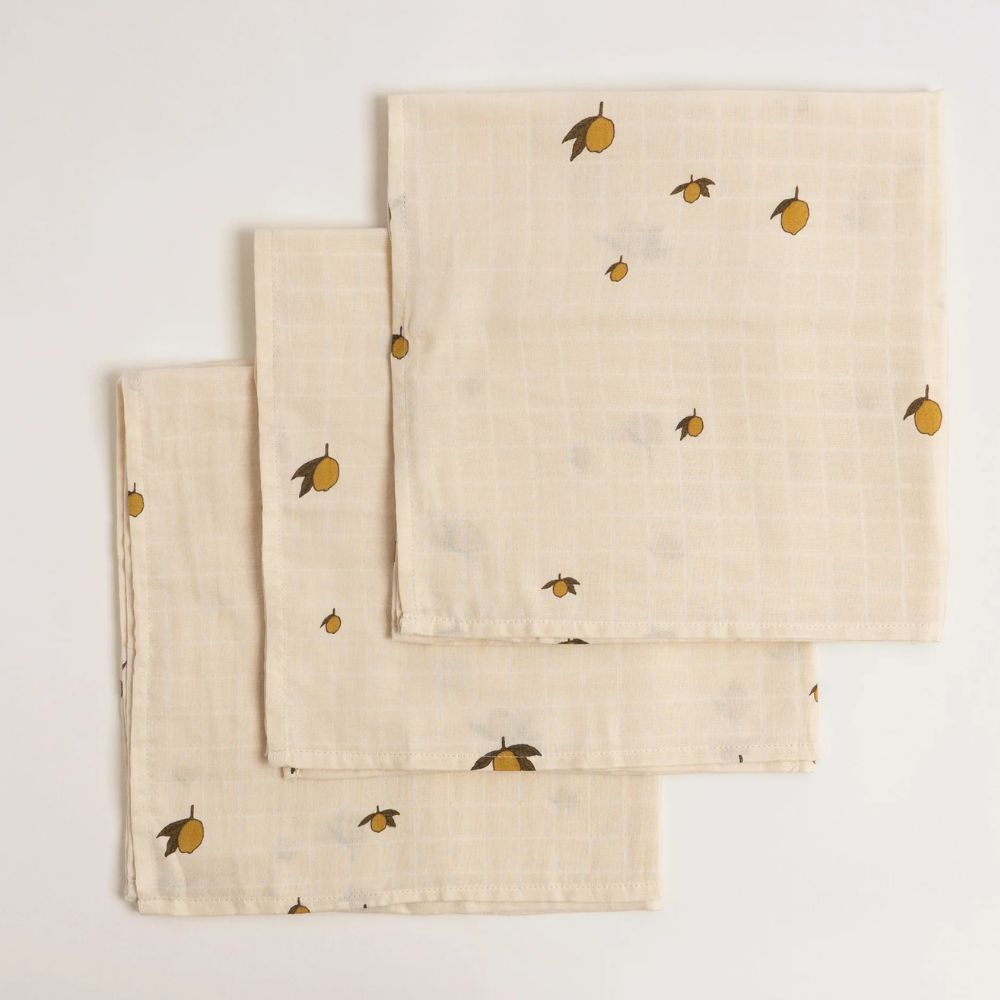 Konges slöjd 3 pack muslin cloth gots lemon dot