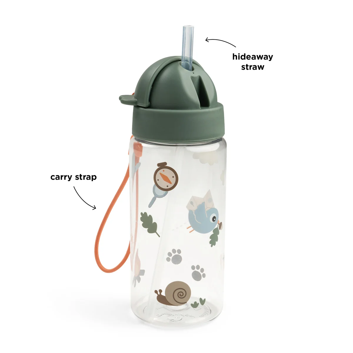 Done by Deer vattenflaska med sugrör tiny trails green 350 ml