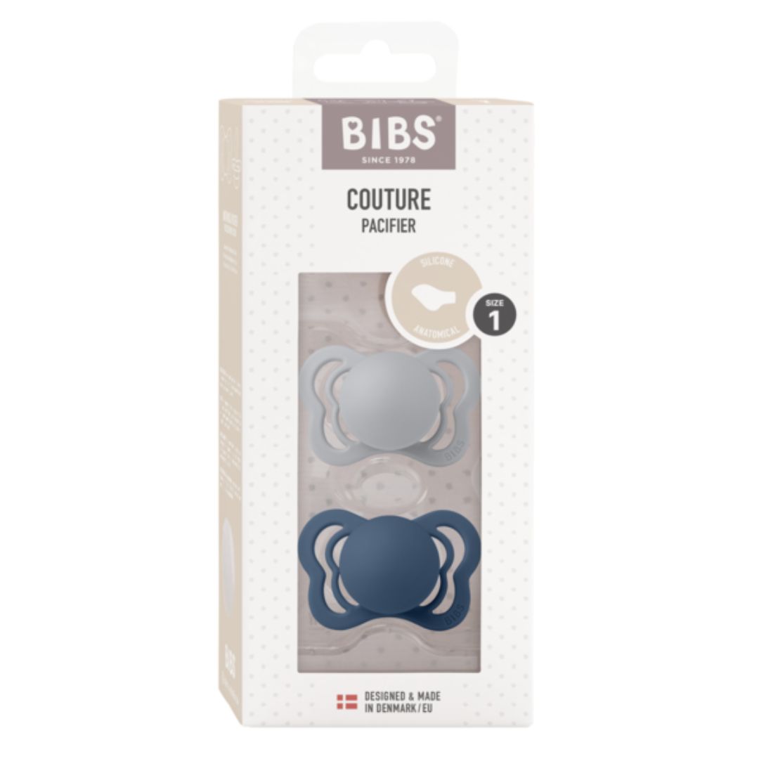 BIBS napp Couture 2-pack silikon 0-6m Cloud/Steel Blue
