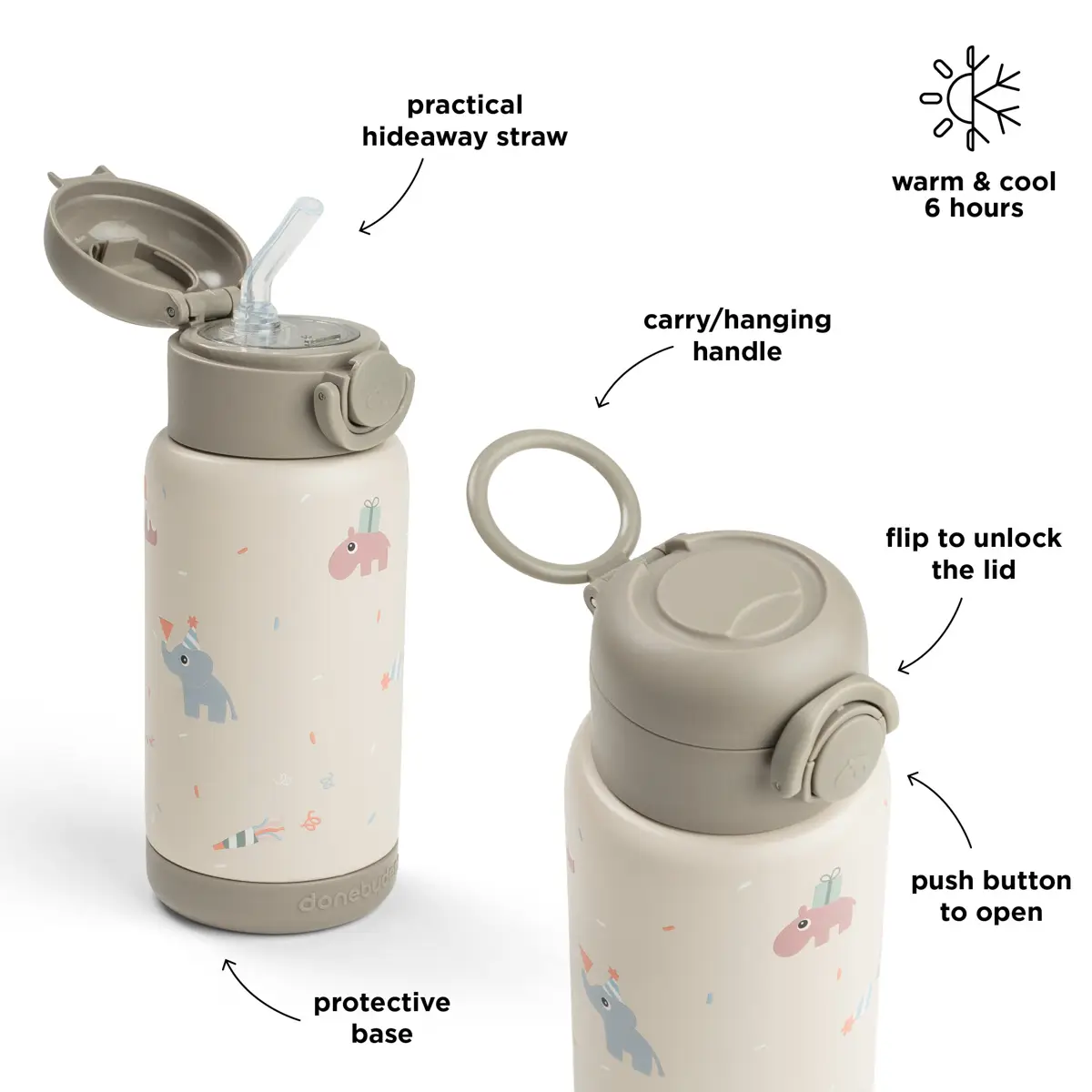 Done by Deer termosflaska med sugrör celebration sand 340 ml