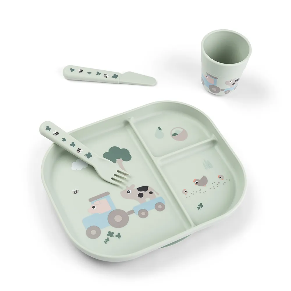 Done by Deer Foodie dinner set med sugfunktion Tiny Farm Green
