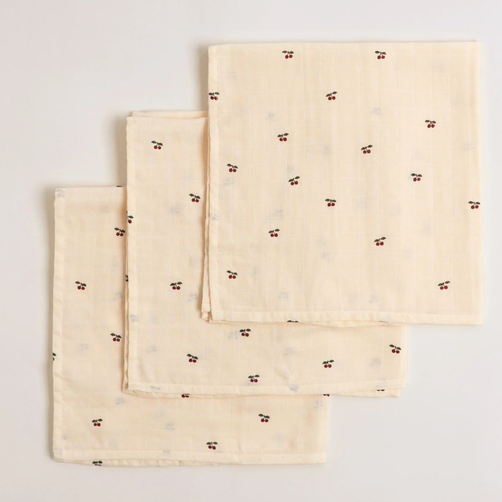 Konges slöjd 3 pack muslin cloth gots cherry dot