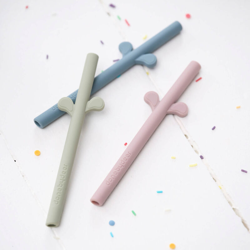 Done by Deer Peekaboo silikonsugrör  5-pack Blå Mix