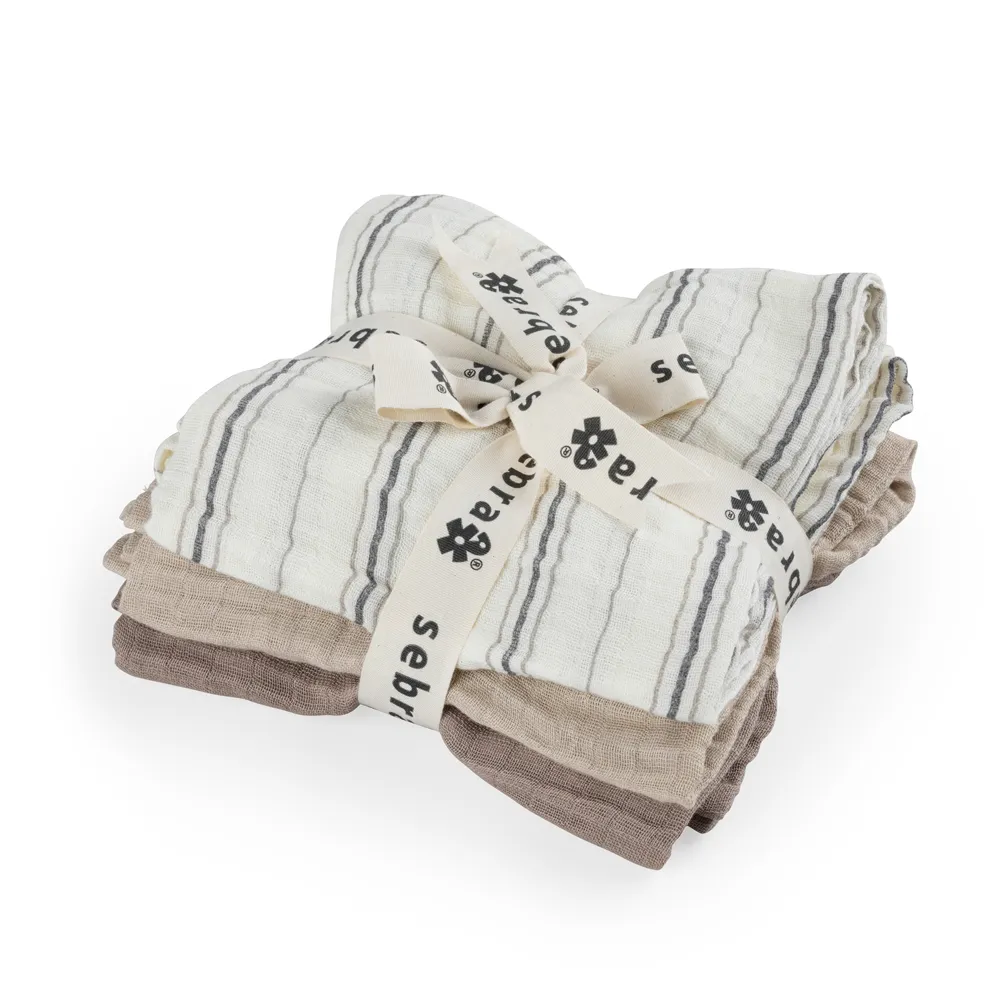Sebra muslinfiltar 3-pack cream stripe beige