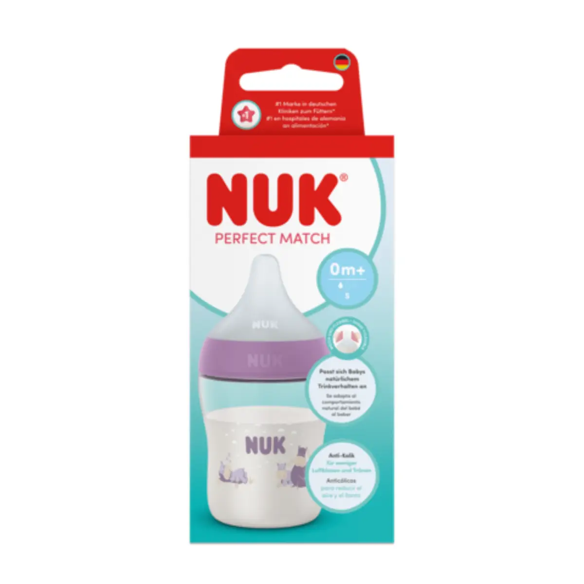 NUK perfect match bottle 150 ml, hippo 0 mån+