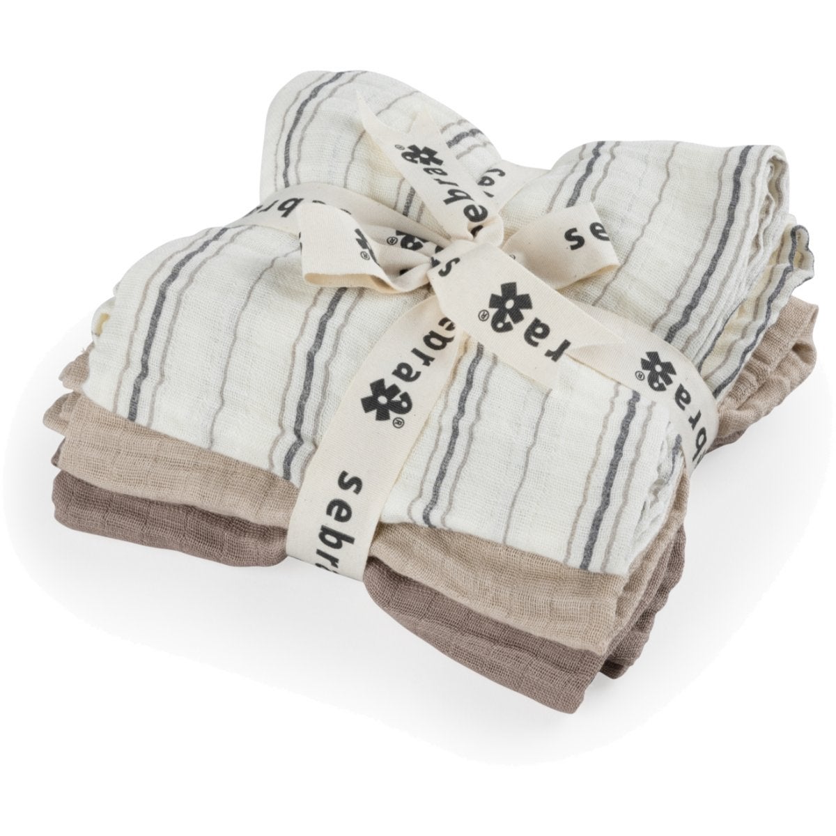 Sebra muslinfiltar 3-pack cream stripe beige