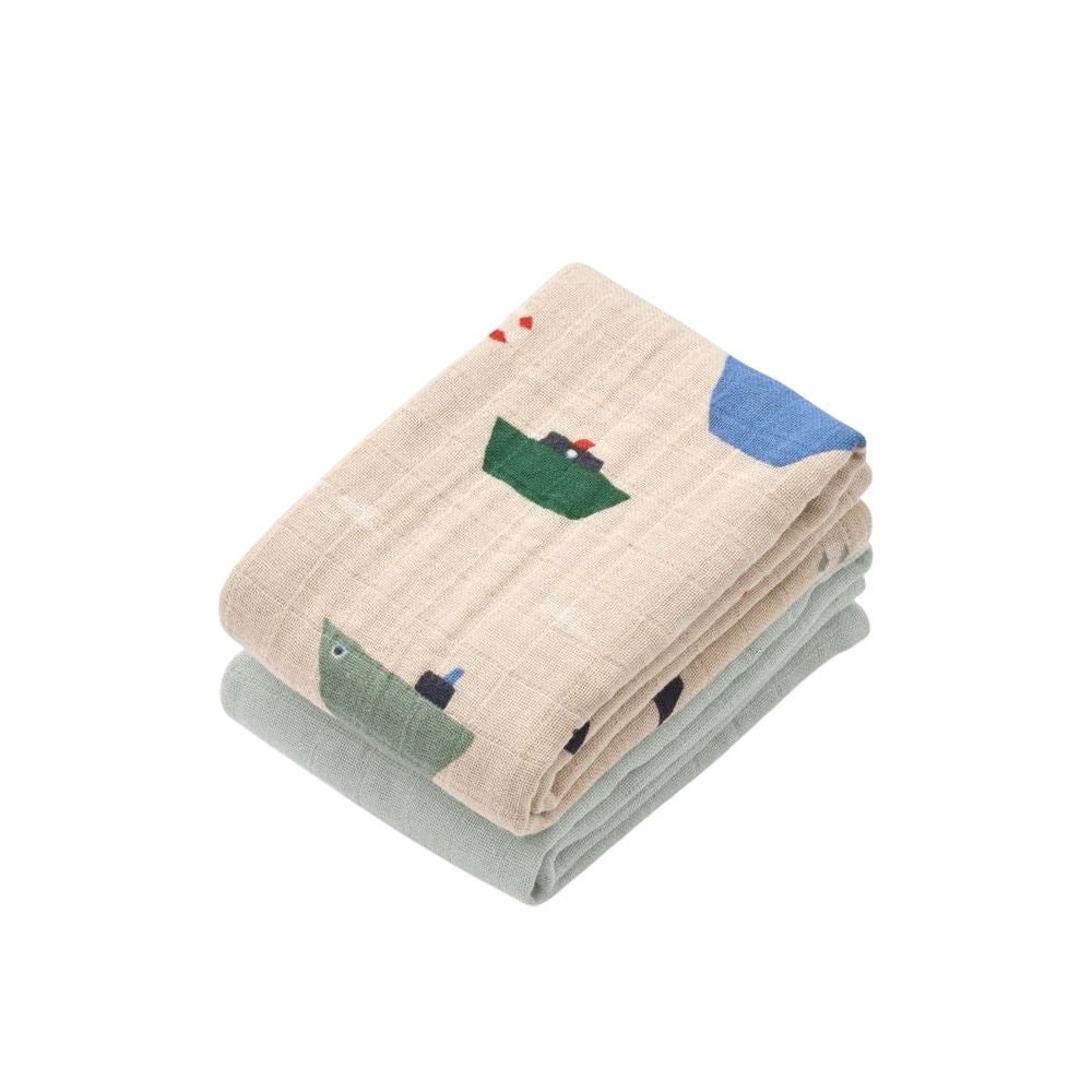 Liewood Lewis muslinfilt 2-pack – Sailing / Dove blue