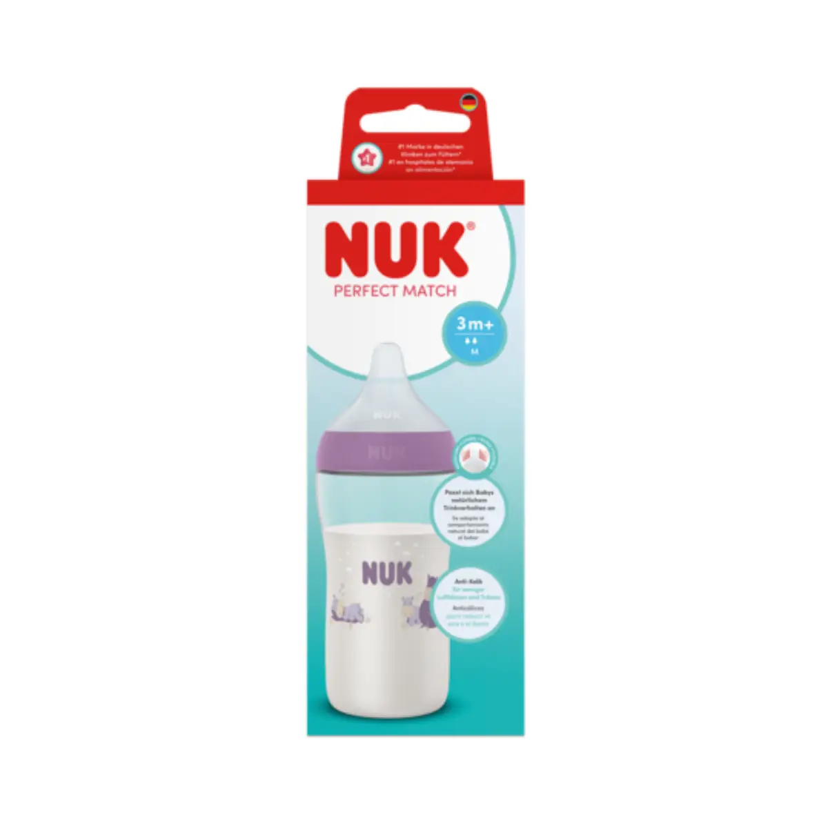 NUK perfect match bottle 260 ml, hippo 3 mån+