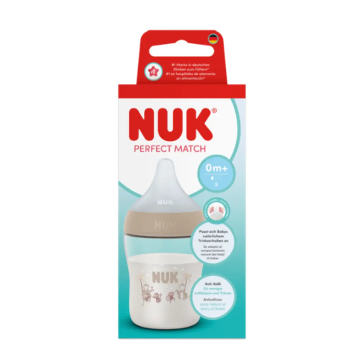 NUK perfect match bottle 150 ml, monkey 0 mån+
