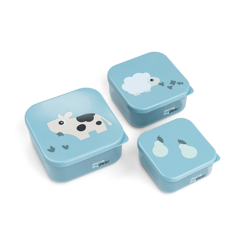 Done by Deer Snack box set 3 pcs Tiny farm Blue