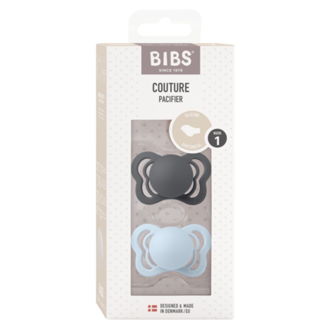 BIBS napp Couture 2-pack silikon 0-6m Iron/Baby Blue