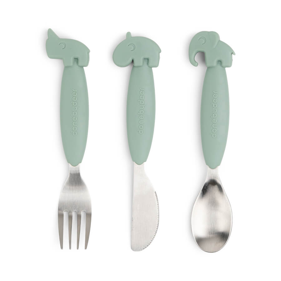 Done by Deer Easy-grip bestick set Deer friends Green