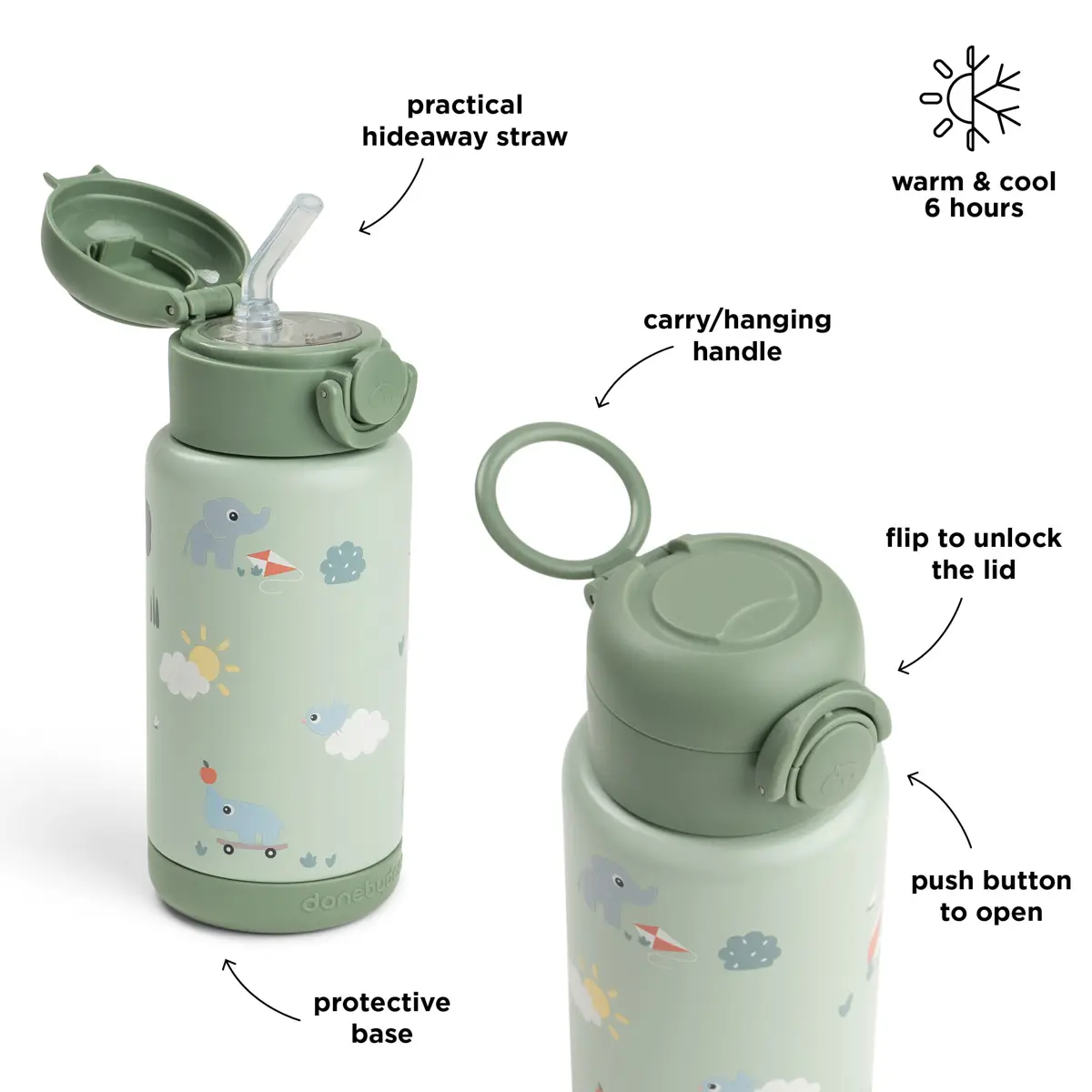 Done by Deer termosflaska med sugrör playground green 340 ml