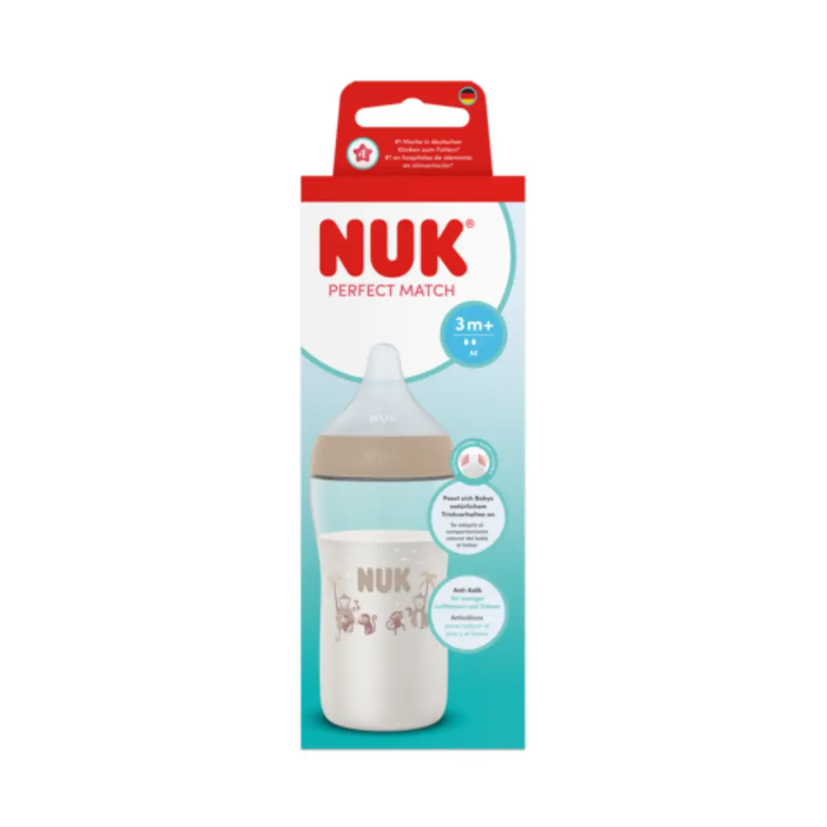 NUK perfect match bottle 260 ml, monkey 3 mån+