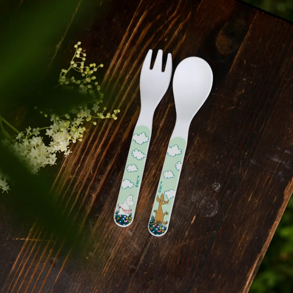 Rätt start Mumin Äng Sked & Gaffel grön