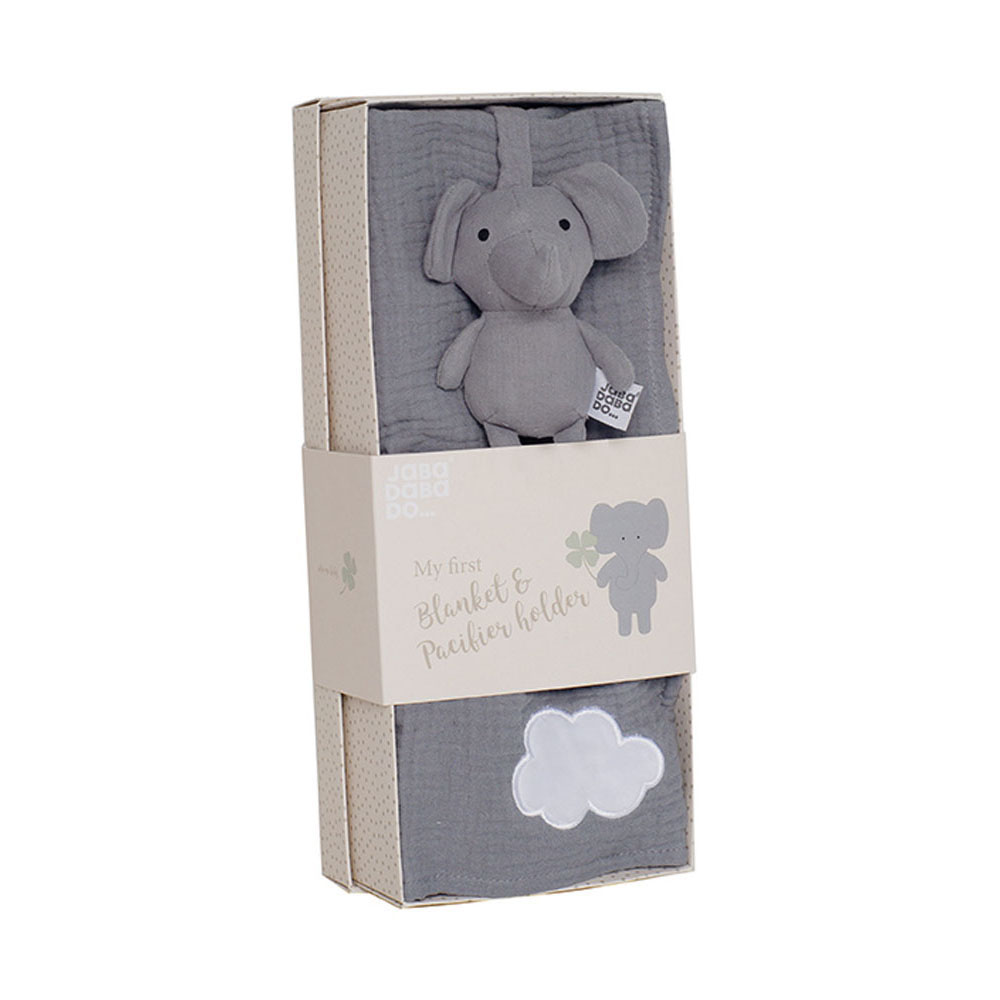 JaBaDaBaDo Presentkit babyfilt grå & elefant nappkompis