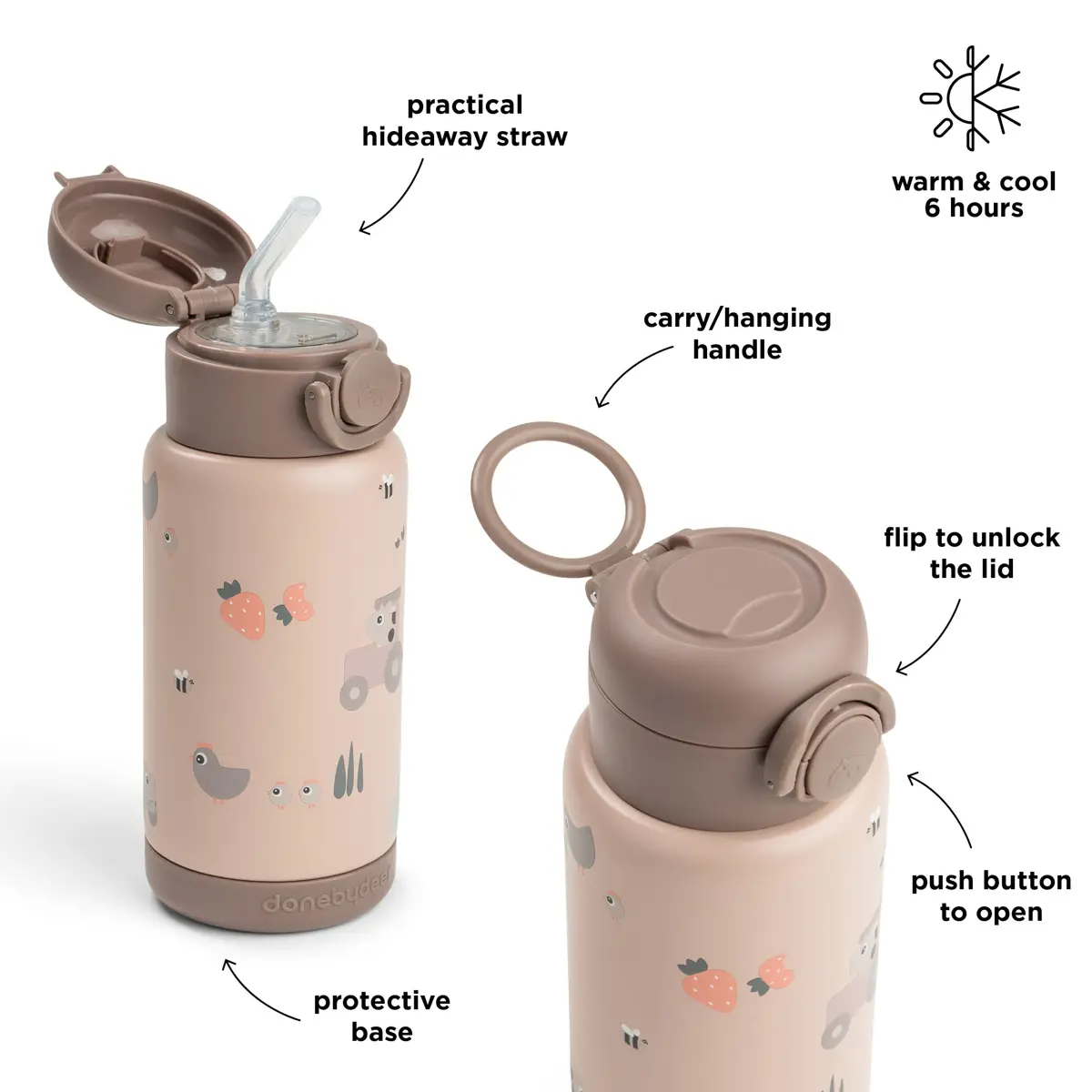 Done by Deer termosflaska med sugrör tiny farm powder 340 ml