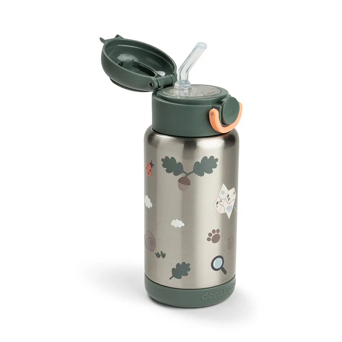 Done by Deer termosflaska med sugrör tiny trails green 340 ml
