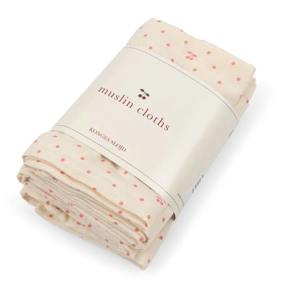 Konges slöjd 3 pack muslin cloth gots cherry dot