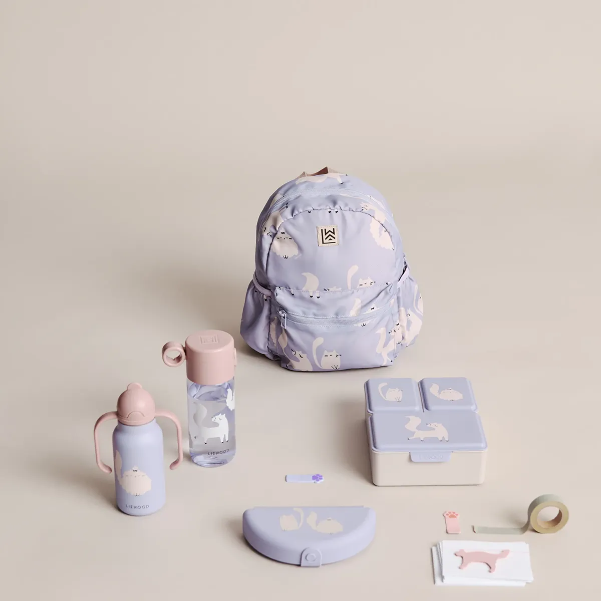 Liewood Eugene hopvikbar snackslåda Cat / Warm lilac