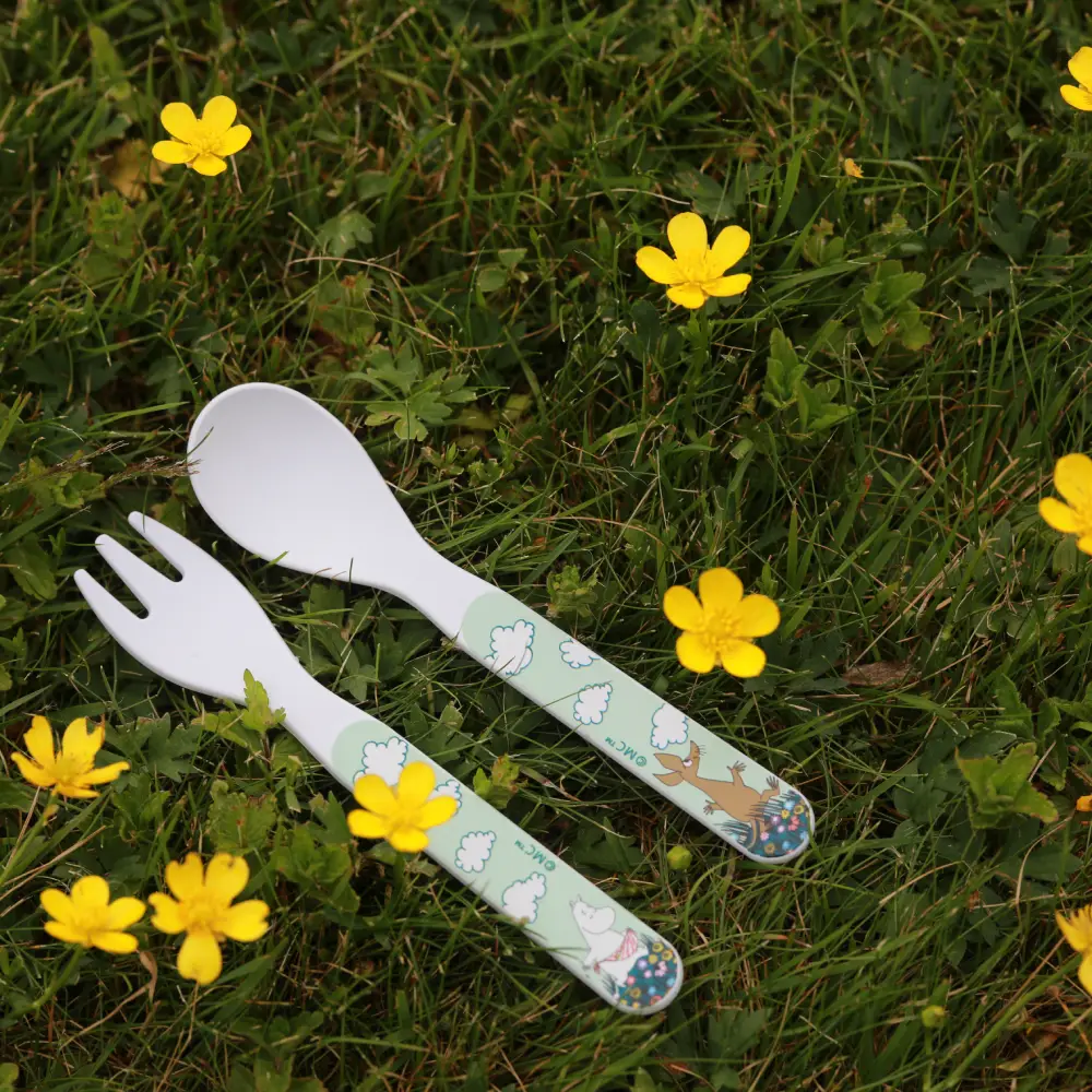 Rätt start Mumin Äng Sked & Gaffel grön