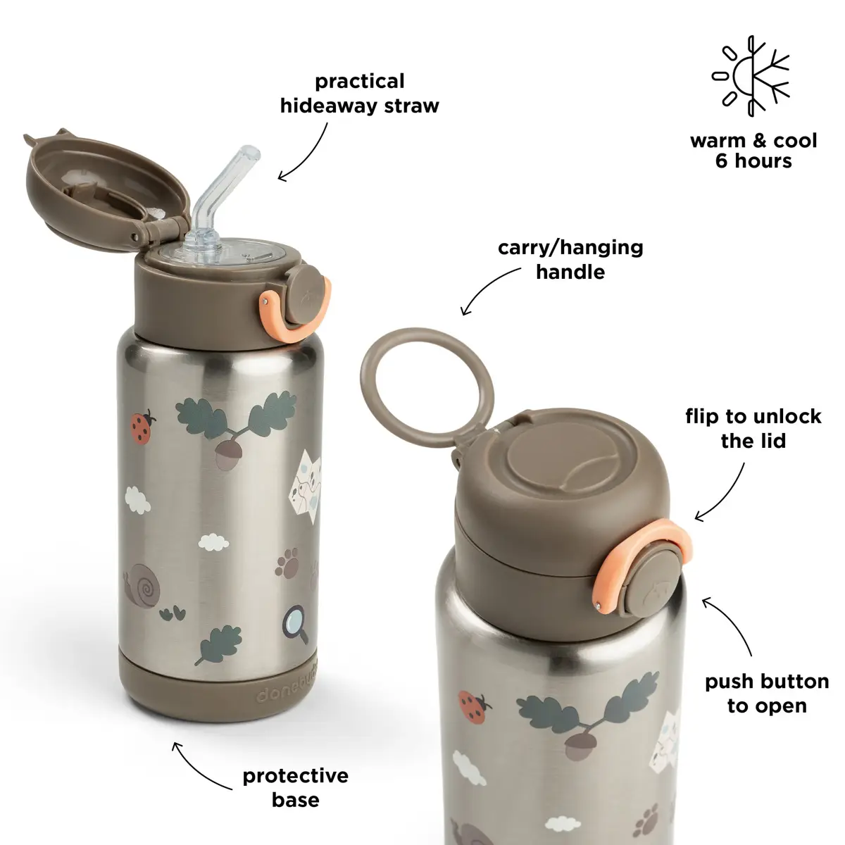 Done by Deer termosflaska med sugrör tiny trails sand 340 ml