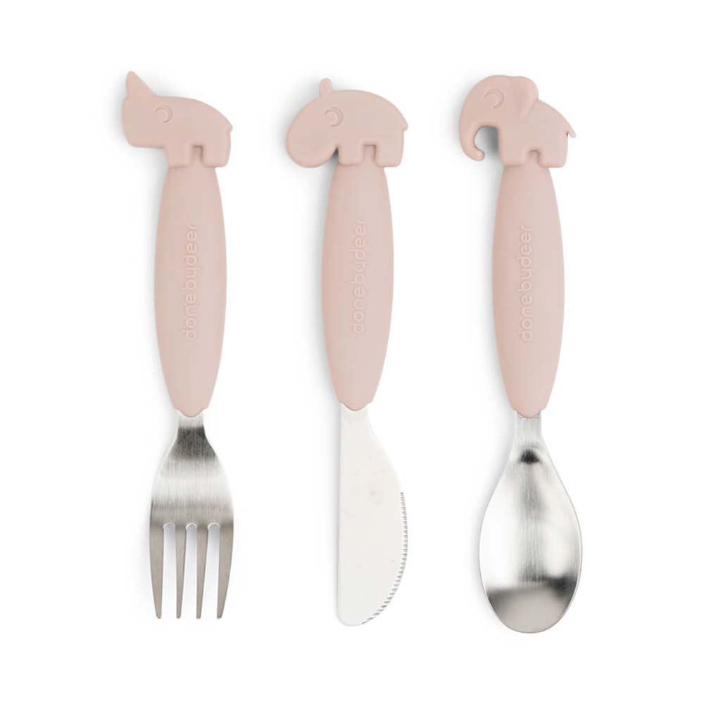 Done by Deer Easy-grip bestick set Deer friends Powder 