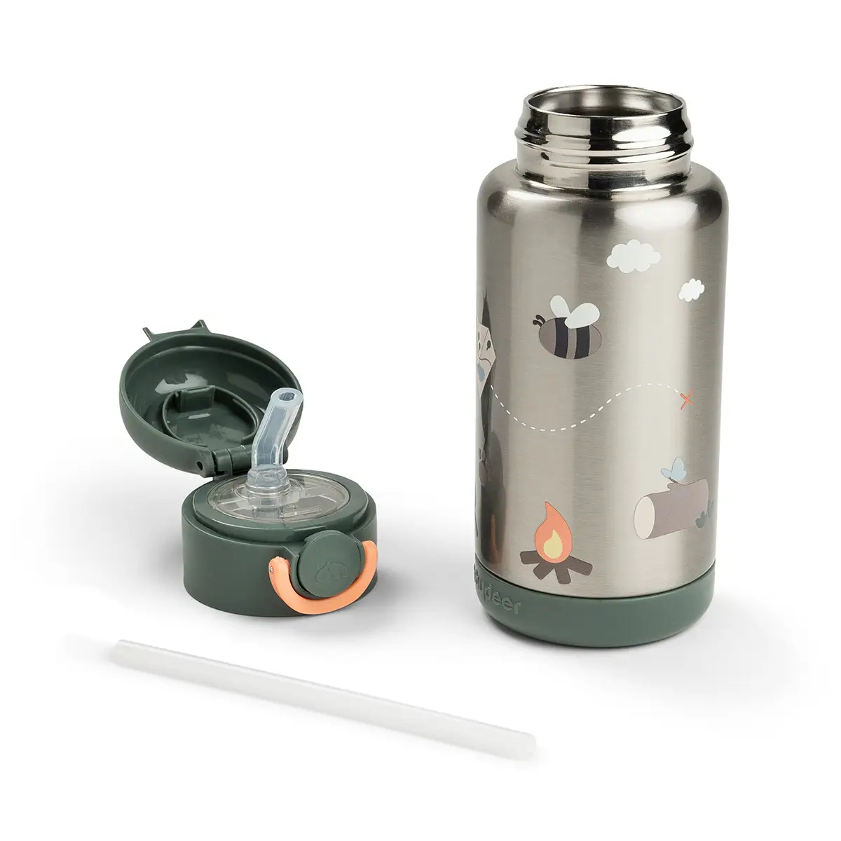 Done by Deer termosflaska med sugrör tiny trails green 340 ml