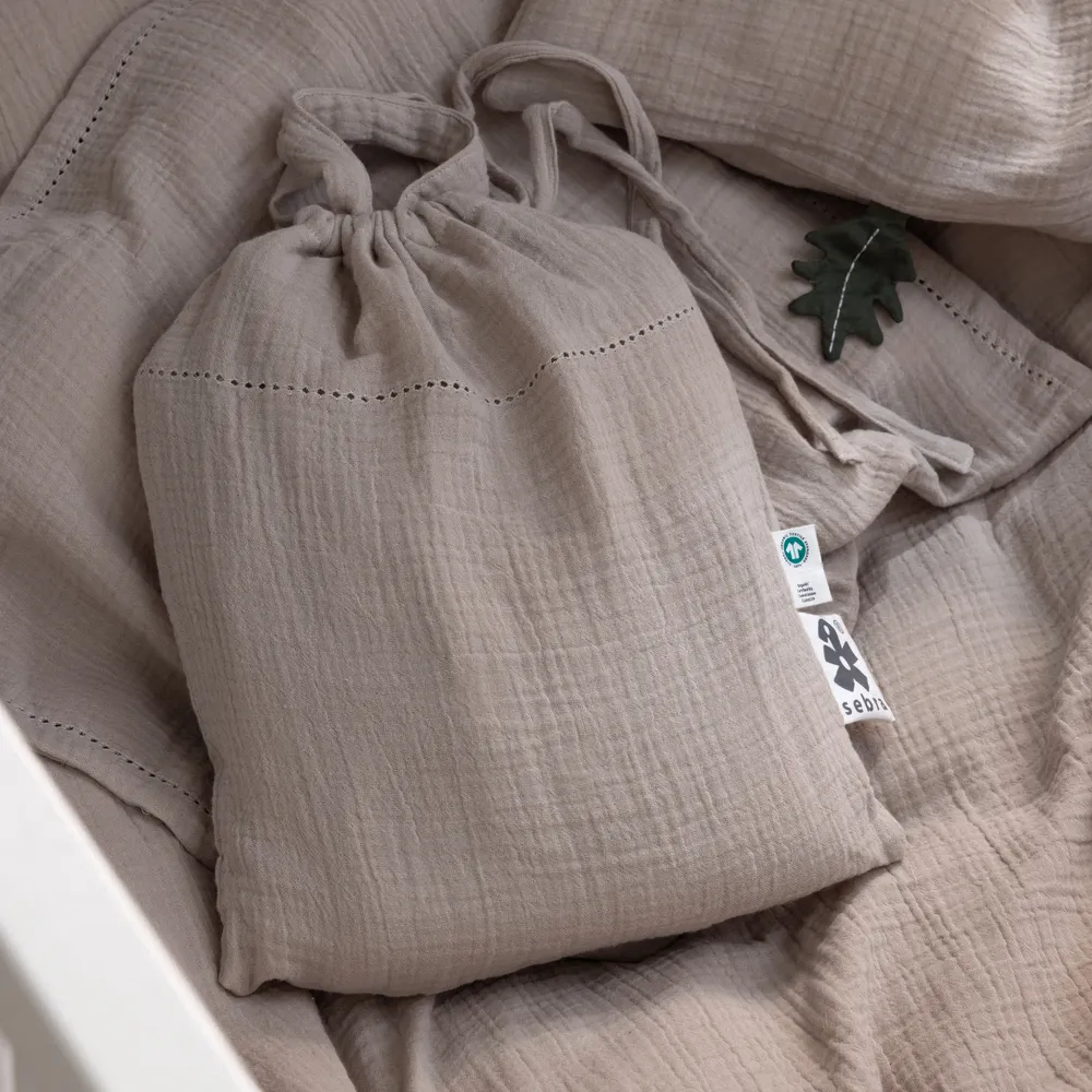 Sebra Påslakanset junior muslin seabreeze beige