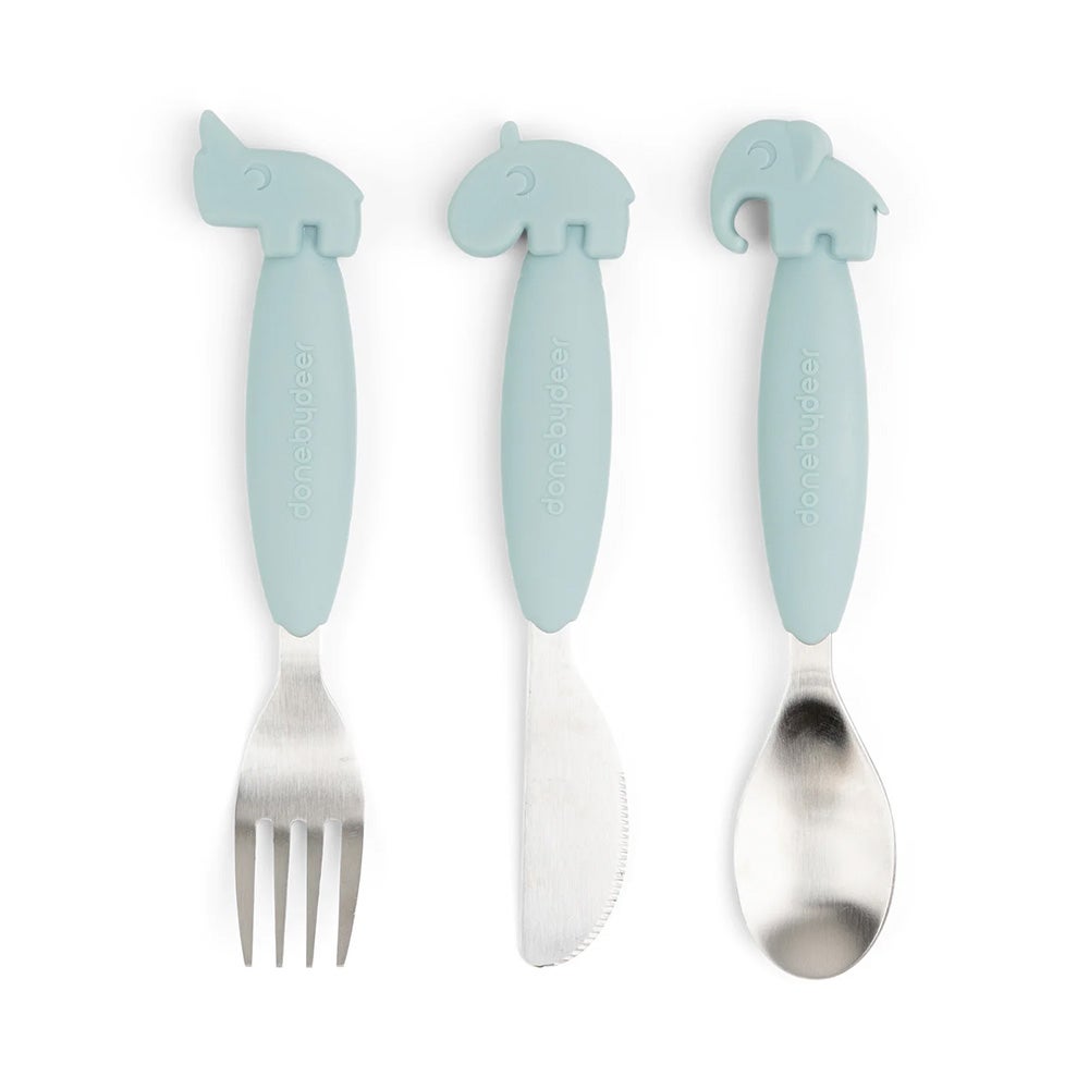 Done by Deer Easy-grip bestick set Deer friends Blue