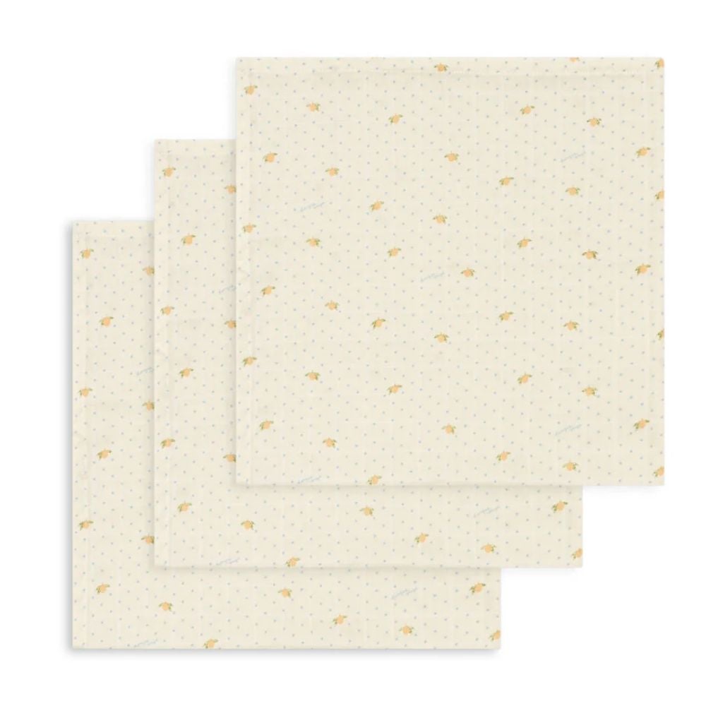 Konges slöjd 3 pack muslin cloth gots lemon dot
