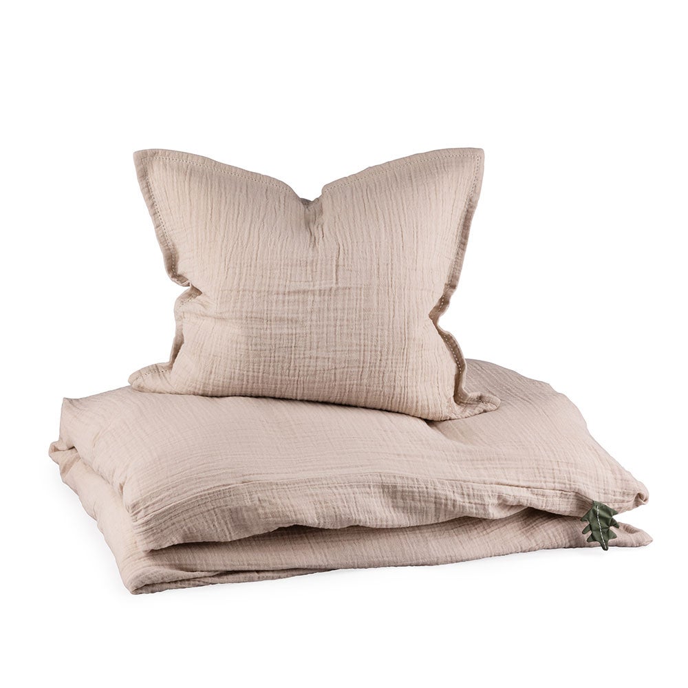 Sebra Påslakanset junior muslin seabreeze beige