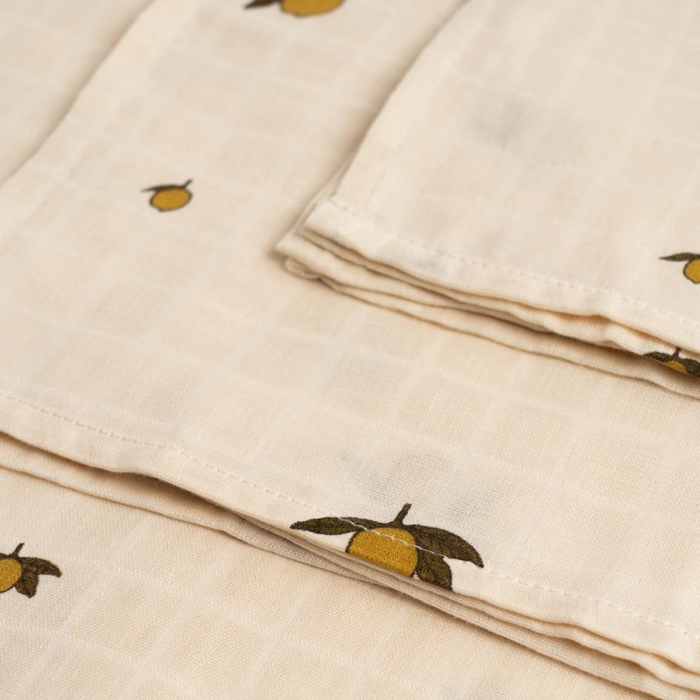 Konges slöjd 3 pack muslin cloth gots lemon dot