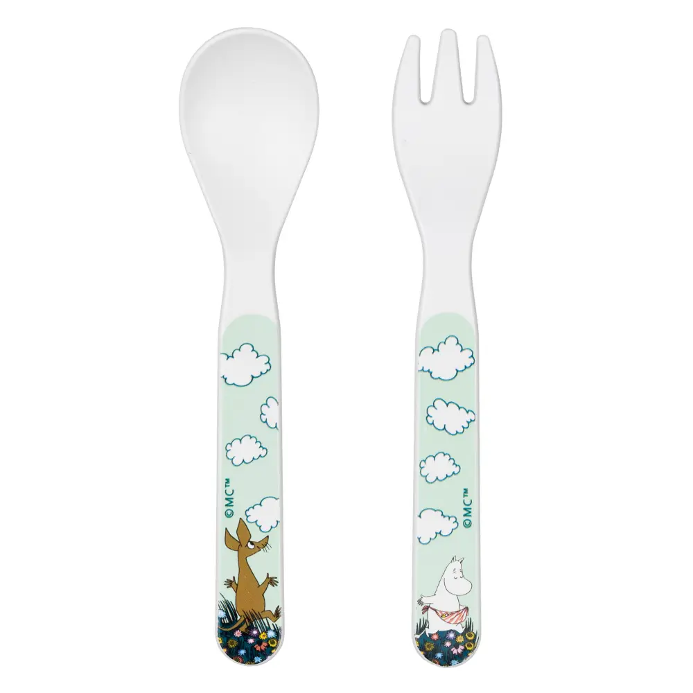Rätt start Mumin Äng Sked & Gaffel grön