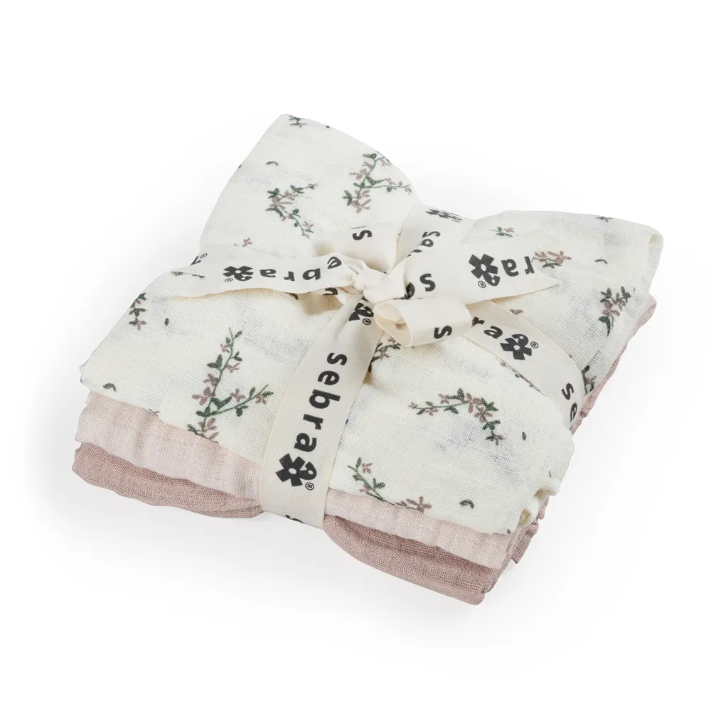 Sebra muslinfiltar 3-pack powder blossom rose