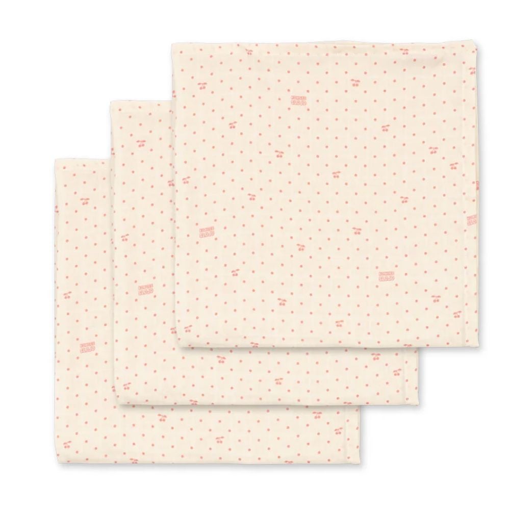 Konges slöjd 3 pack muslin cloth gots cherry dot