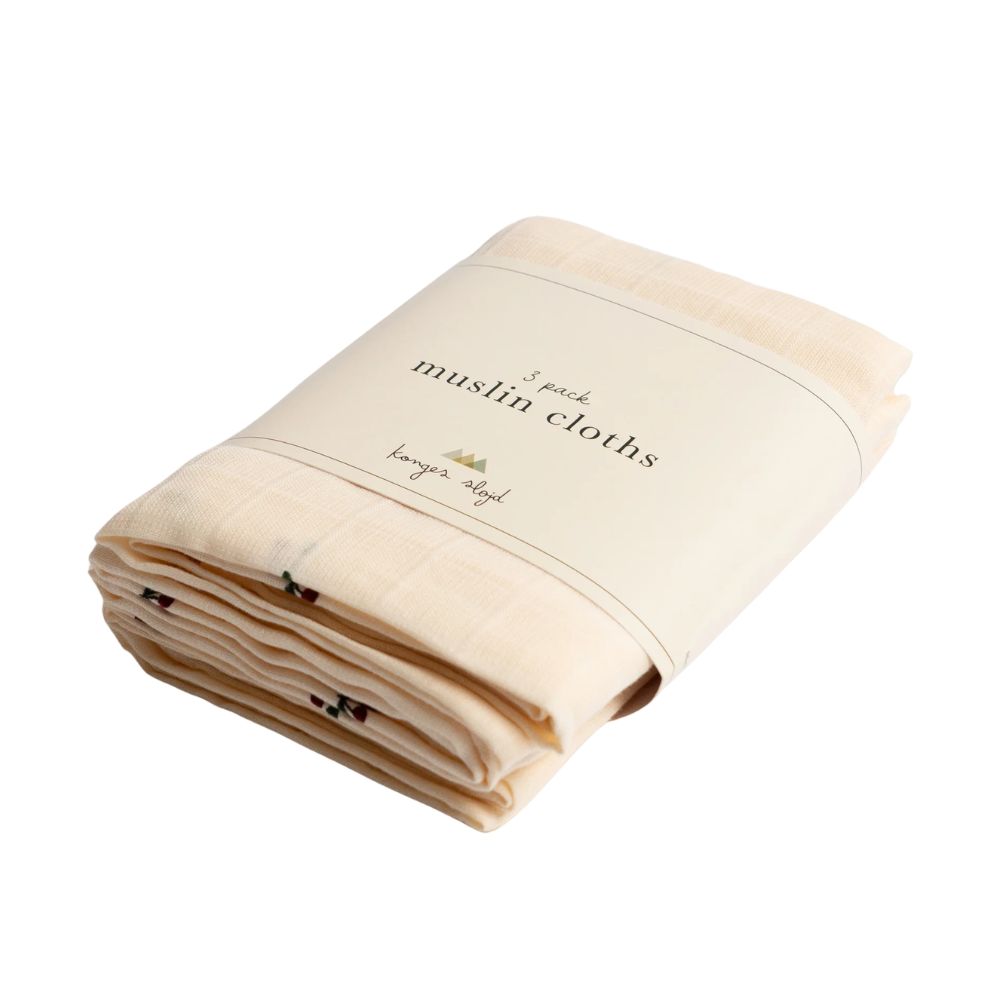 Konges slöjd 3 pack muslin cloth gots cherry dot