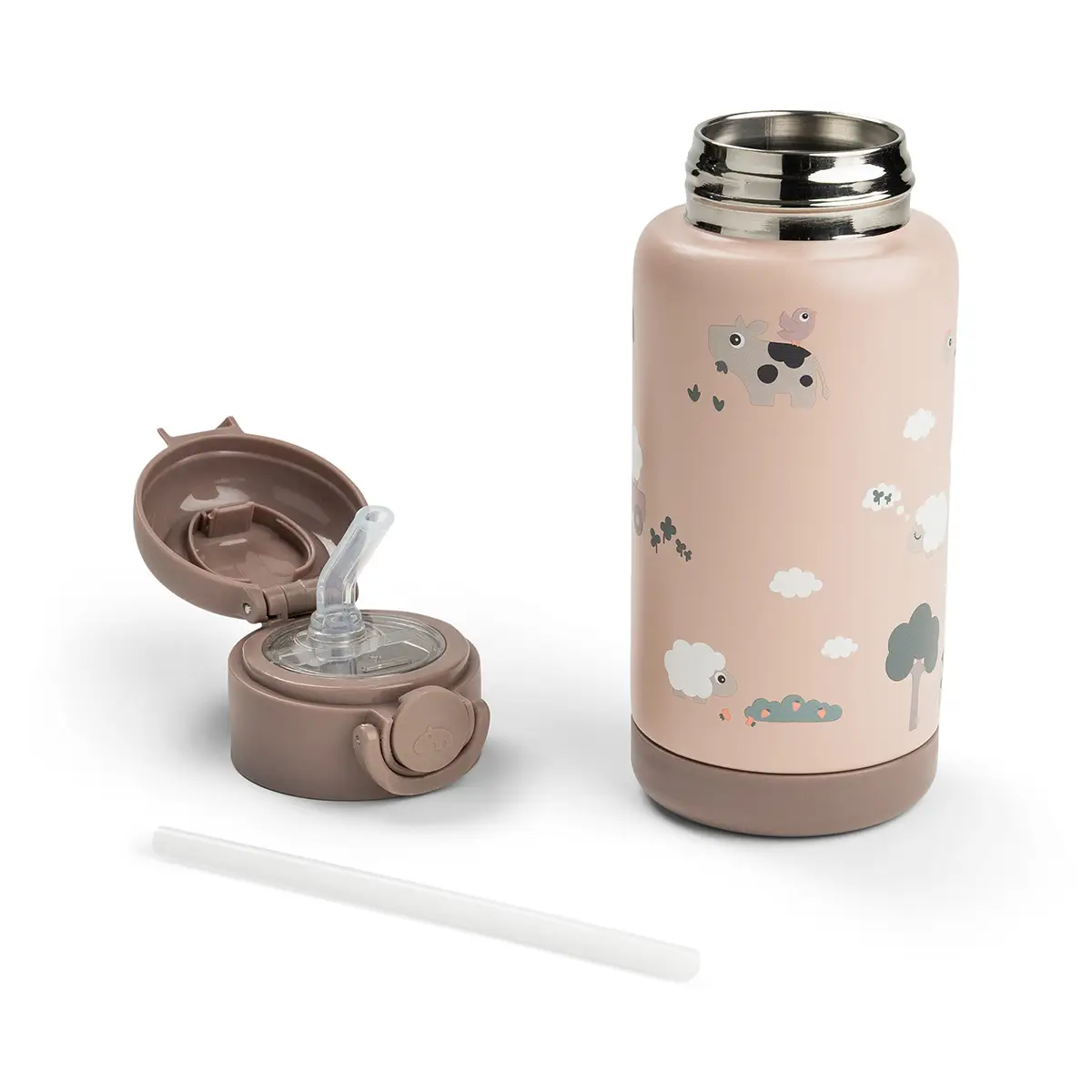 Done by Deer termosflaska med sugrör tiny farm powder 340 ml