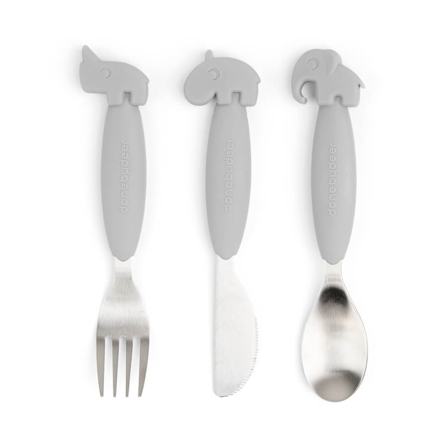 Done by Deer Easy-grip bestick set Deer friends Grey