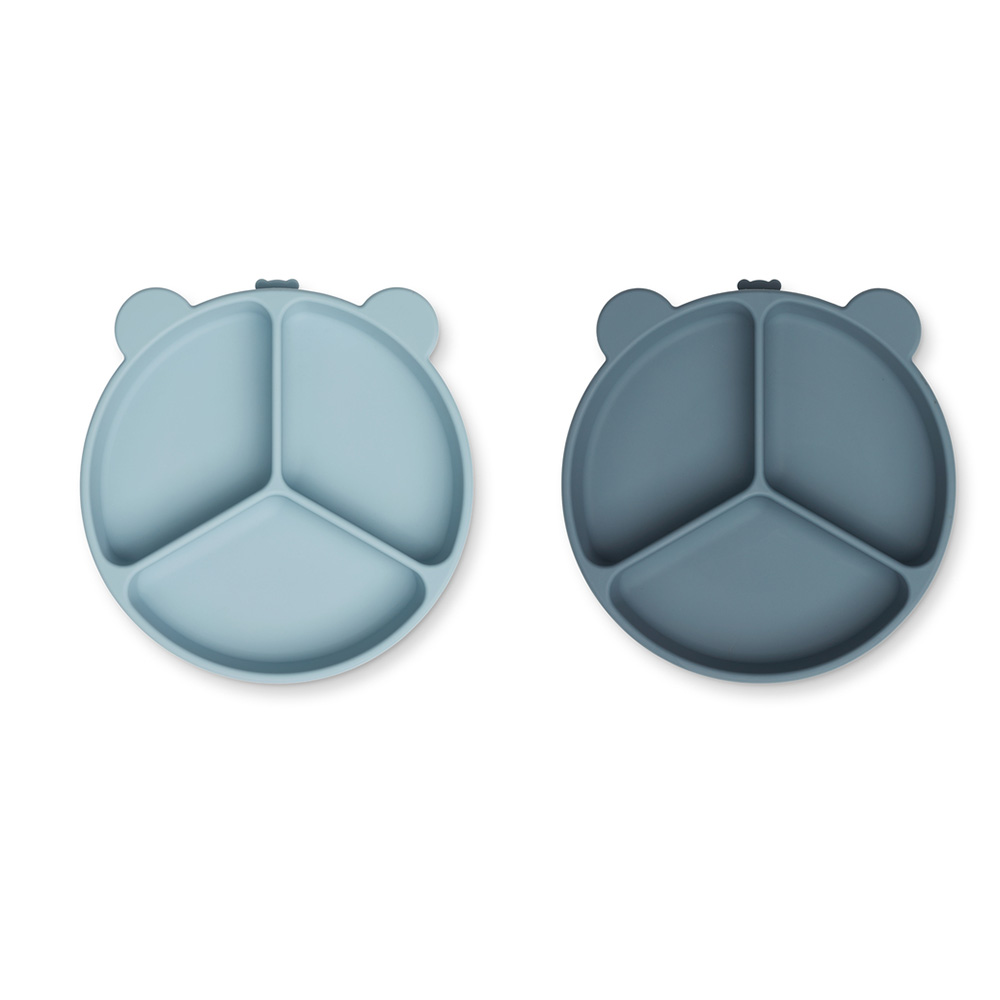 Liewood Stacy delad tallrik med sugkopp 2-pack Sea blue / Whale blue  9753