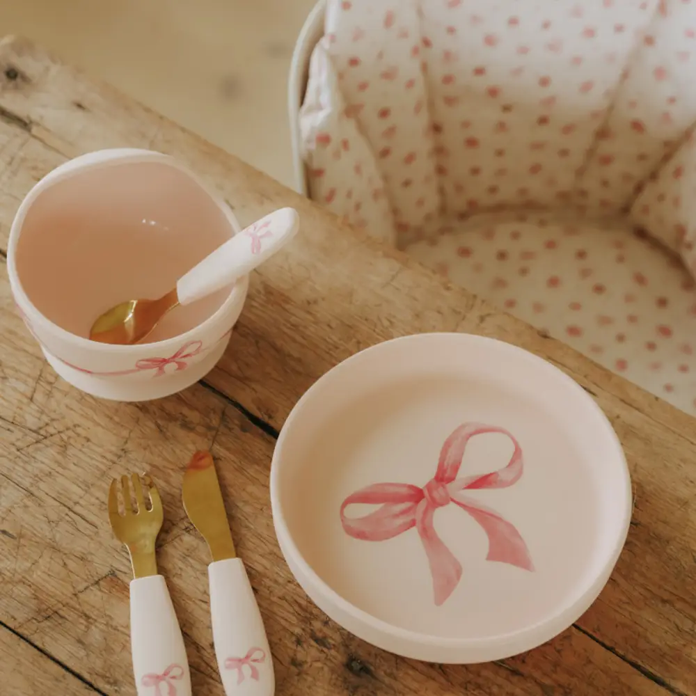 Elodie Silikonskål med sked Rosy Bow